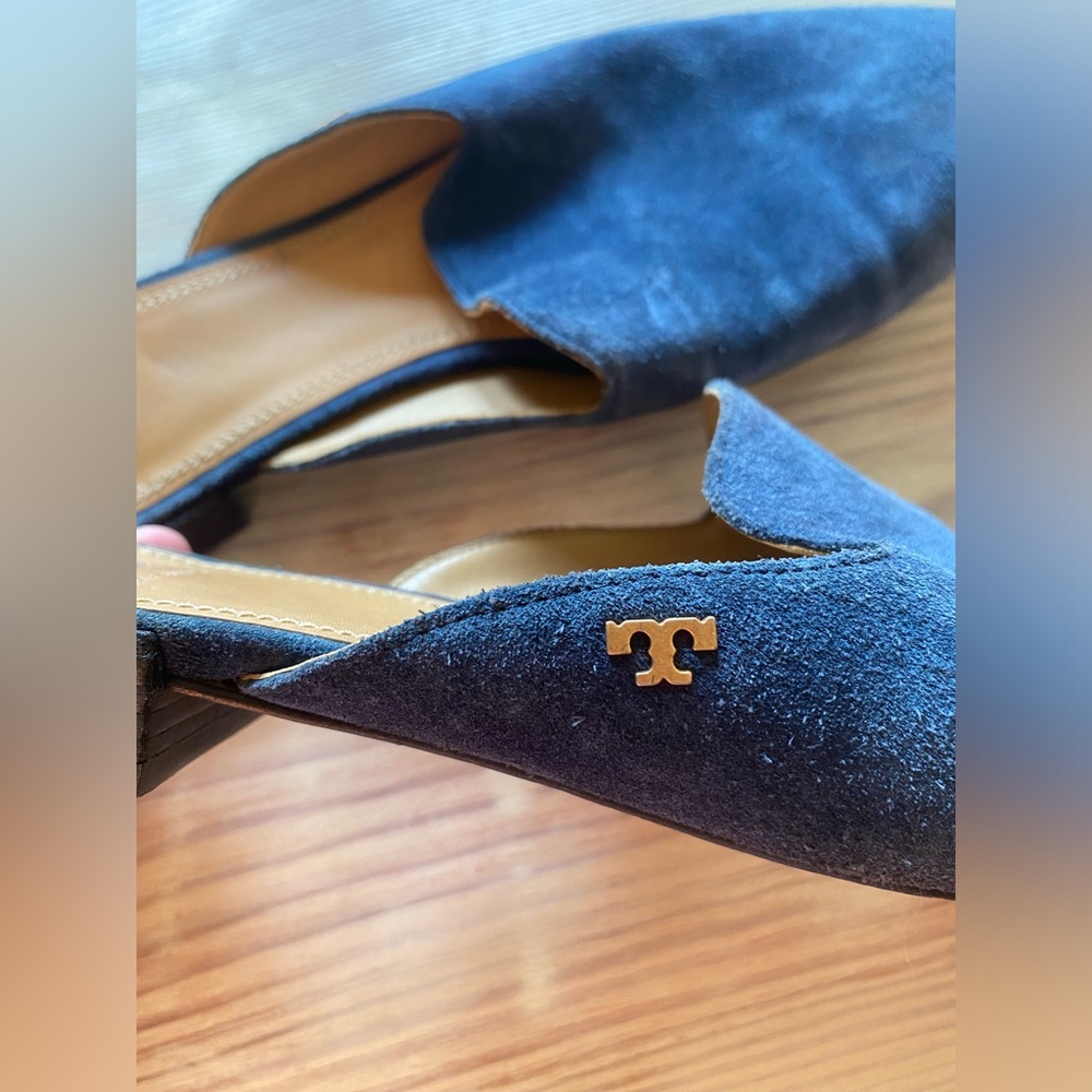 Tory Burch Blue Suede Slides Size 10